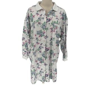 Vintage Body Drama Nightshirt‎ White Floral Cotton 1992 Sleep Shirt M